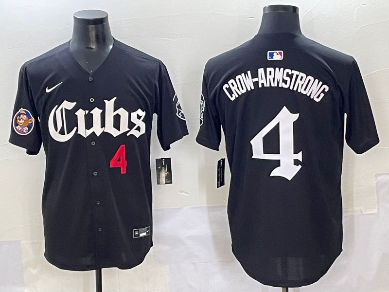 Men 2025 Chicago Cubs #4 Crow-Armstrong Black Five generations Joint Name Nike MLB Jersey style 7->chicago cubs->MLB Jersey